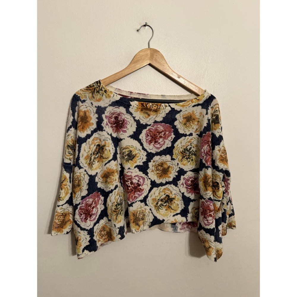 Anthropologie Knitted & Knotted Cropped Sweater Floral Wool Boxy Small $175